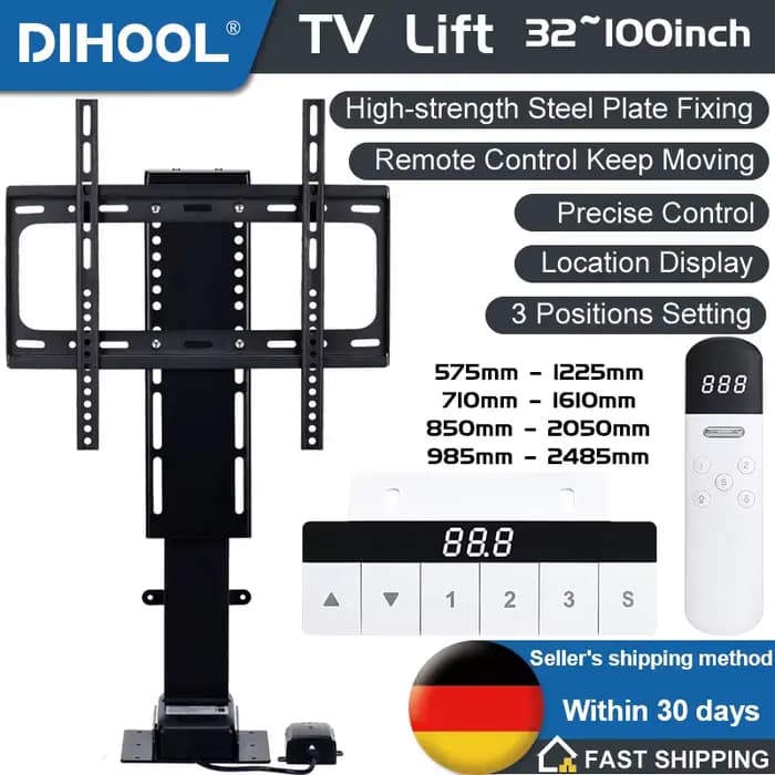 Ascenseur TV motorisé pour téléviseurs 32" ~ 100", support TV réglable en hauteur et télécommande mu