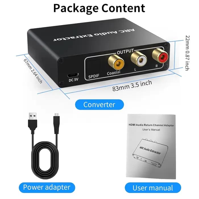 Extracteur Audio de Coque 192KHz, Compatible HDMI vers Coaxial Optique, RCA, Convertisseur Jack 3.5m