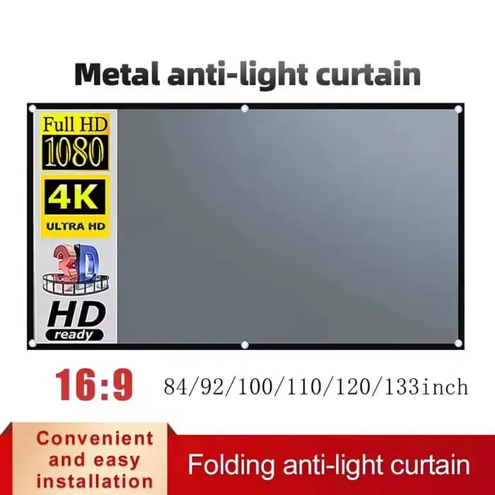 Écran de projecteur gris Simple 16:9, rideau Anti-lumière 60/72/84/100/110/120/133/150 pouces, pour 