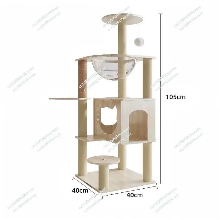 Arbre à chat en bois haut avec condo pour chat, perchoir en peluche douce, meuble d'escalade stable 