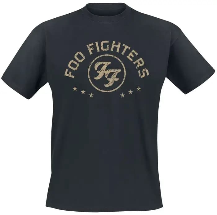 Foo Fighters Distressed FF Logo Star Print T-shirt en coton Alternative Rock Streetwear Unisex Crew 