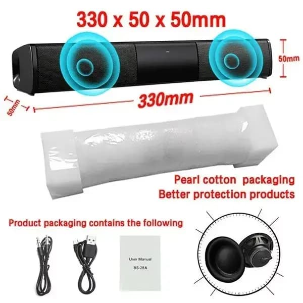 Barre de son 40W portable compatible Bluetooth, haut-parleur sans fil, système audio home cinéma RCA