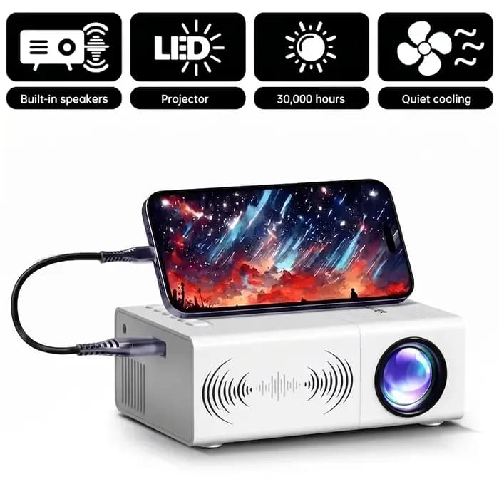 Mini projecteur HD effet home cinéma, haut-parleur intégré, pour la maison/le bureau/l'école/les fêt
