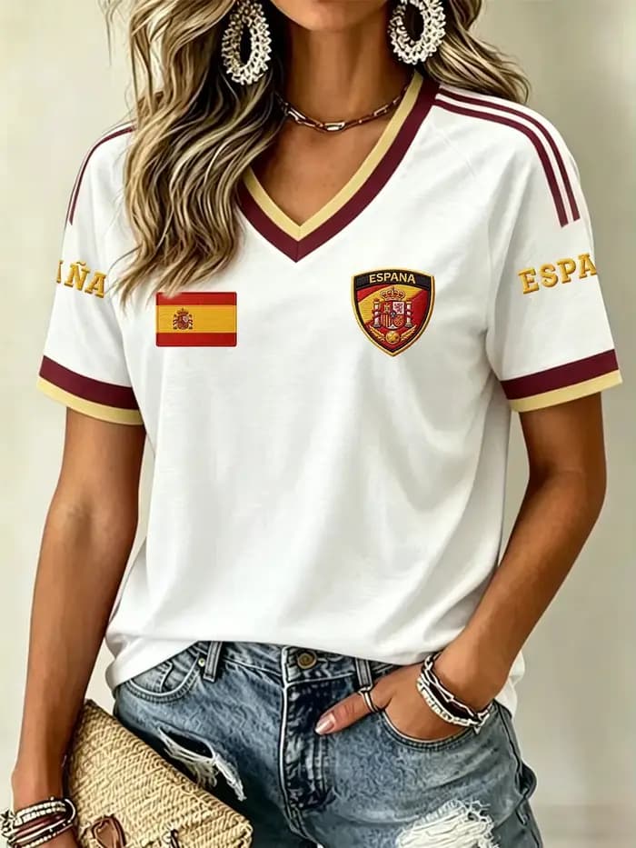 T-shirt pour homme à thème footballiste Espagne, imprimé culturel espagnol vintage, col rond, manche