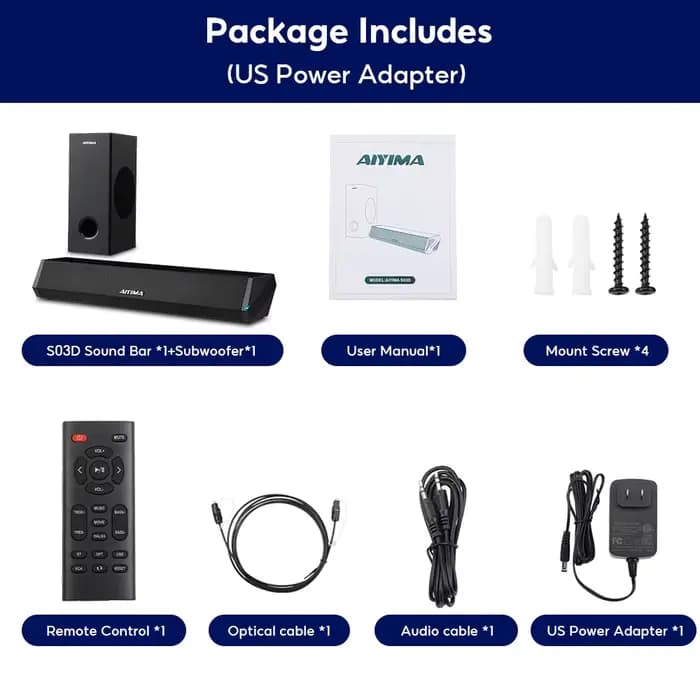 AIYIMA-Barre de son audio S03D avec caisson de basses pour TV domestique, sans fil, Bluetooth 2.1, s