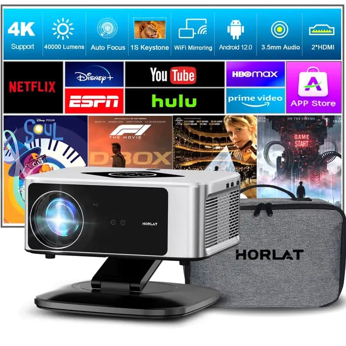 Projecteur LCD HORLAT 40000 Lumens, Cinéma 3D, Projecteur LED Full HD 1080P 4K, Vidéo, Mise au Point