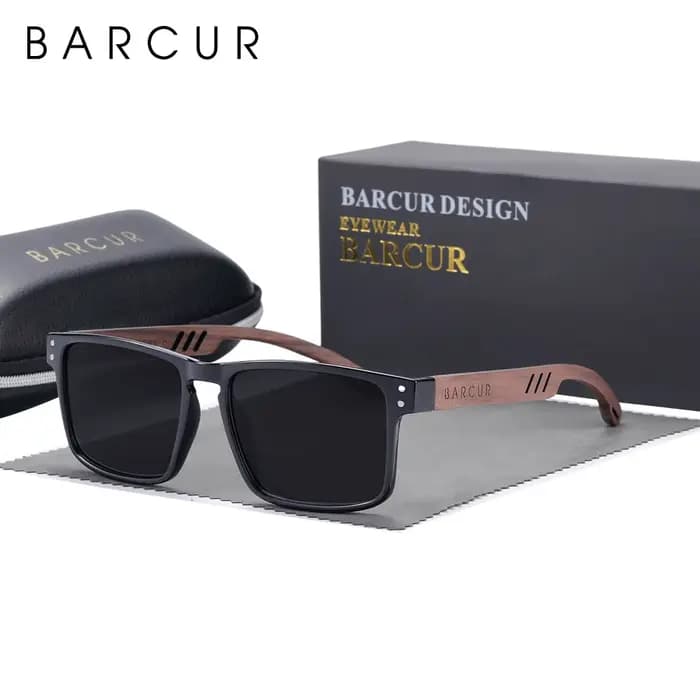 BARCUR-Lunettes de soleil polarisées en bois naturel pour hommes, design original, lunettes de solei