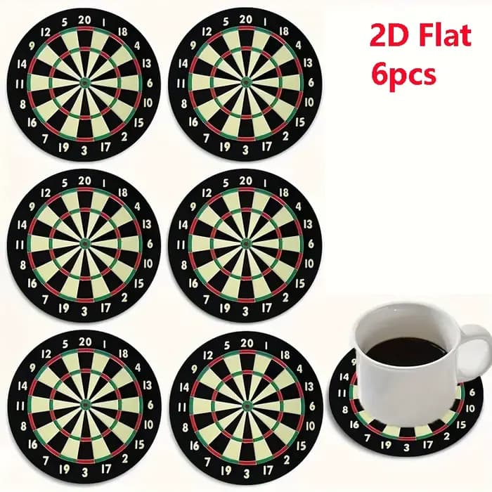Sous-verres en bois à motif de cible de fléchettes 2D, lot de 6, adaptés aux boissons, aux tasses à 