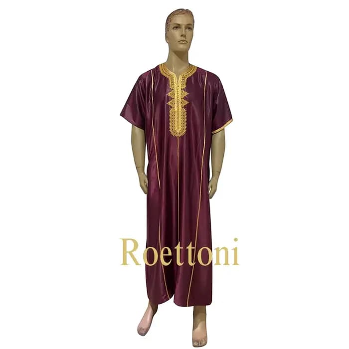 Islam Jubba Thobe Shinny Ramadan Qamis Homme Caftan Djellaba Homme nouvelle broderie manches courtes