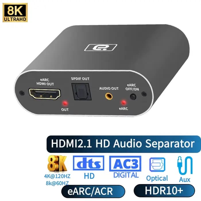 Extracteur Audio HDMI2.1, séparateur 8K @ 60Hz avec sortie optique et RCA, prend en charge eARC/ARC 