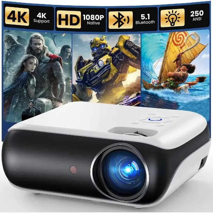Projecteur 4K, projecteur de cinéma maison Bluetooth avec haut-parleur intégré, compatible avec smar