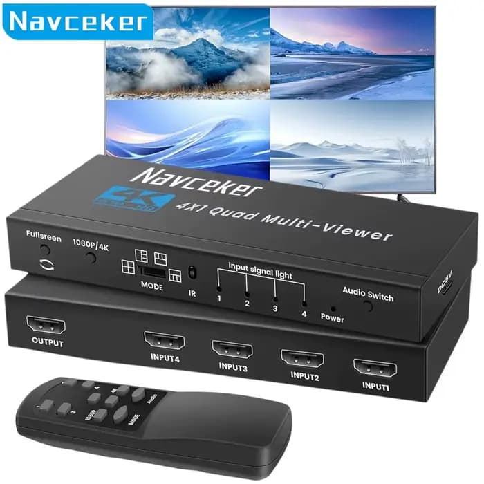 Multiviewer HDMI 4K Quad écran 4x1 1080P, commutateur HDMI multi-écrans 4 entrées 1 sortie, 5 modes 