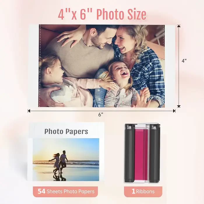 Imprimante photo couleur HPRT CP4100 4x6 pouces, imprimante de sublimation sans fil Bluetooth pour bureau et maison, avec 20 feuilles de papier et ruban
