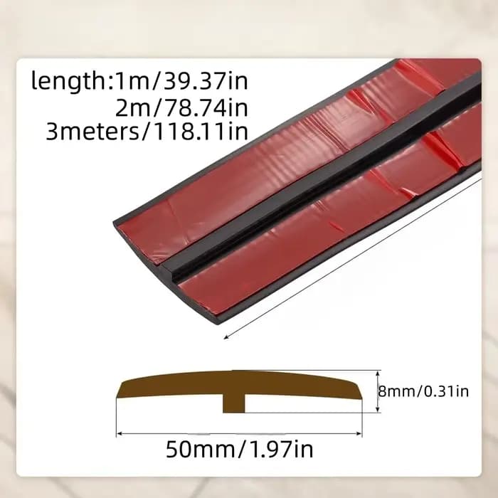 1 pièce 1m/2m/3m Bande de transition auto-adhésive pour moquette et carrelage, profil en T, cache-seuil, aspect bois pour usage domestique