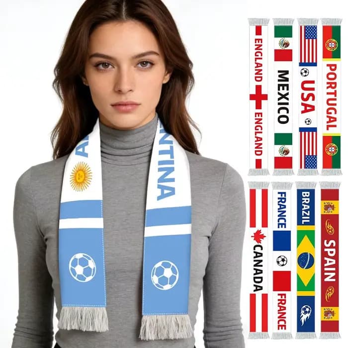 Écharpe de football avec drapeau de l'équipe nationale, accessoires de cheering pour supporters, écharpe en tissu doux pour les fournitures de fête
