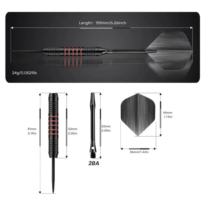 Ensemble de fléchettes professionnel 24g, fléchettes à pointe dure, comprenant des tiges de fléchettes de 47 mm, des ailettes de fléchettes standard et une pierre à aiguiser les fléchettes. Pour la co
