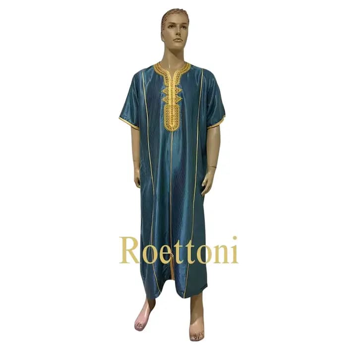 Islam Jubba Thobe Shinny Ramadan Qamis Homme Caftan Djellaba Homme nouvelle broderie manches courtes marocain Jellabiya vêtements musulmans