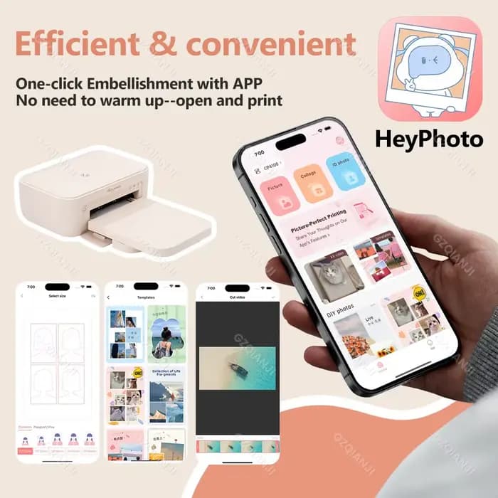 Imprimante photo couleur HPRT CP4100 4x6 pouces, imprimante de sublimation sans fil Bluetooth pour bureau et maison, avec 20 feuilles de papier et ruban