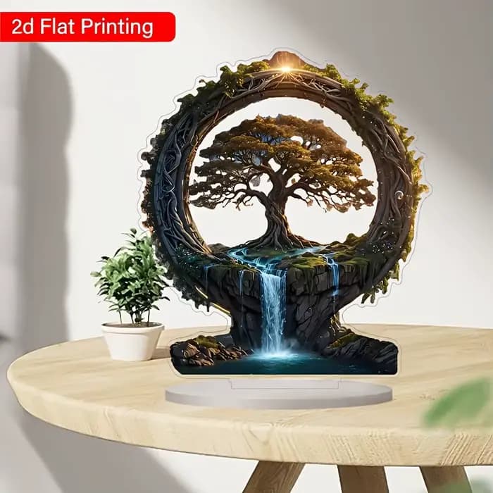 1 pièce Décoration Arbre de Vie en Acrylique Art Déco - Impression 2D, Thème Végétal, Présentoir de Table, Polyvalent pour la Maison et le Bureau