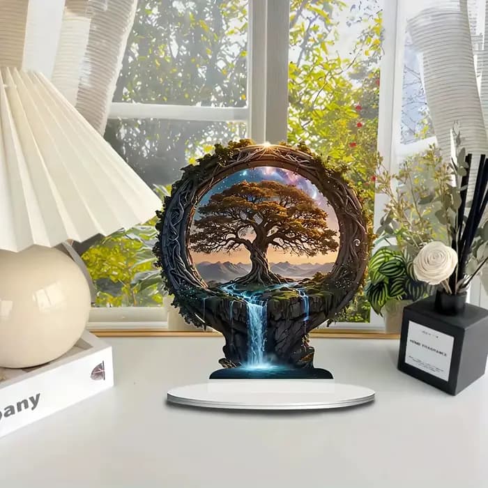 1 pièce Décoration Arbre de Vie en Acrylique Art Déco - Impression 2D, Thème Végétal, Présentoir de Table, Polyvalent pour la Maison et le Bureau