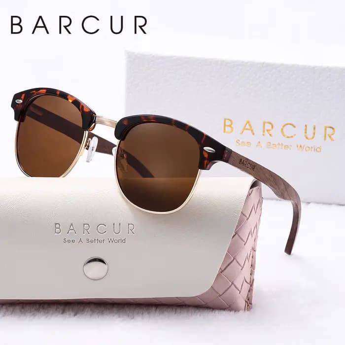 BARCUR marque sourcils uniques lunettes de soleil polarisées PC + cadre en métal riz ongles Design de mode naturel noyer pied Couple lunettes de soleil