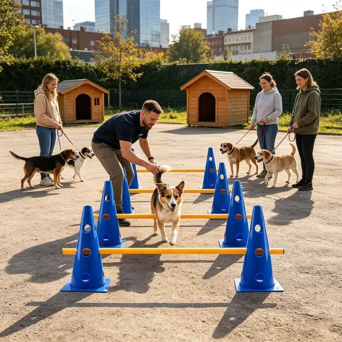 Ensemble de cônes et obstacles d'agility pour chien, parcours d'entraînement portable et réglable pour chiot, barre de saut pour l'entraînement en extérieur