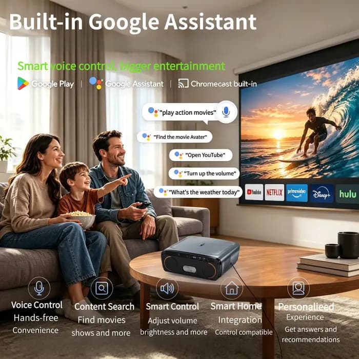 Projecteur Vidéo 4K UHD 4200 ANSI Android 14 Google TV Smart Home Cinéma WiFi6 TOF Auto Focus Double Haut-parleurs