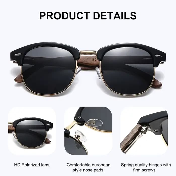 BARCUR marque sourcils uniques lunettes de soleil polarisées PC + cadre en métal riz ongles Design de mode naturel noyer pied Couple lunettes de soleil