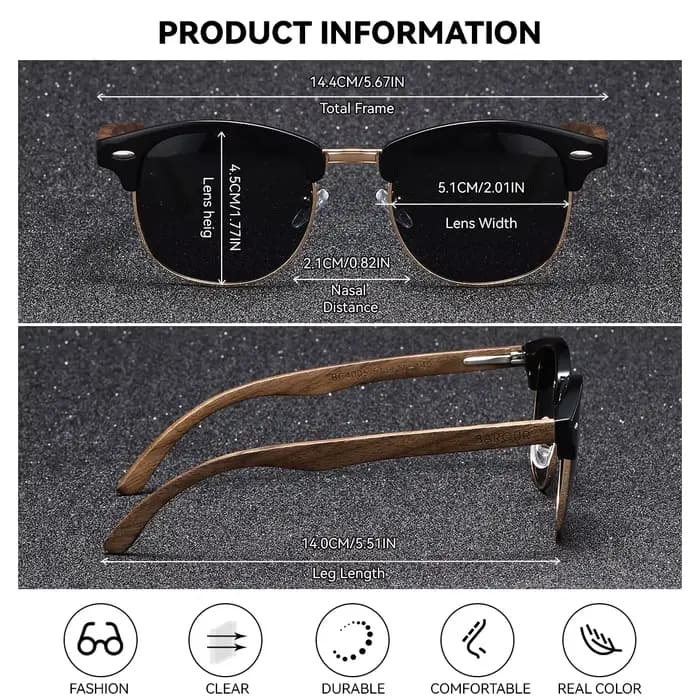 BARCUR marque sourcils uniques lunettes de soleil polarisées PC + cadre en métal riz ongles Design de mode naturel noyer pied Couple lunettes de soleil