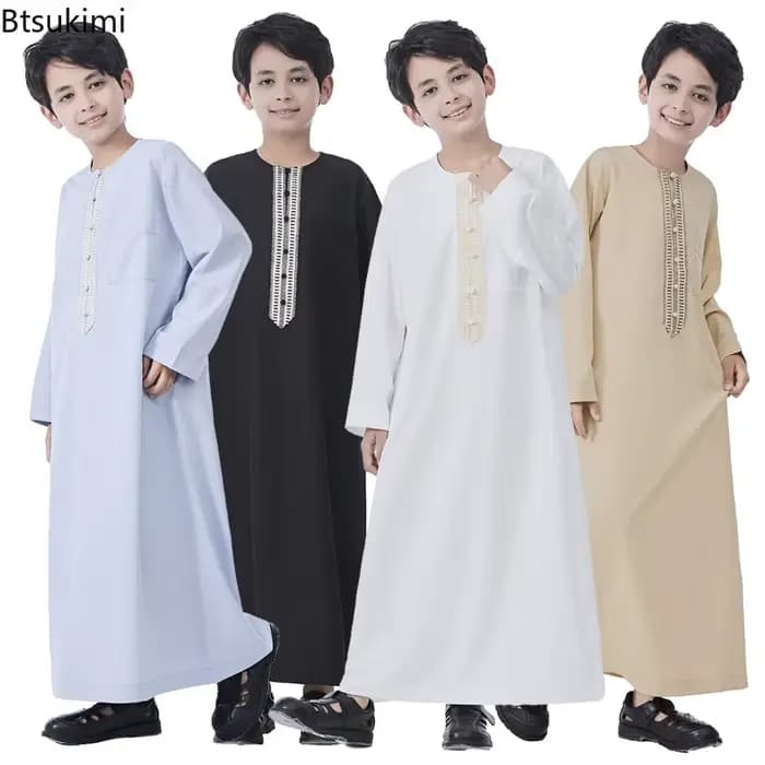Moyen-Orient dubaï jeunesse Jubba Thobe robe à manches longues Abaya caftan Djellaba Eid Thoub Daffah Arabie Saoudite Hui vêtements ethniques