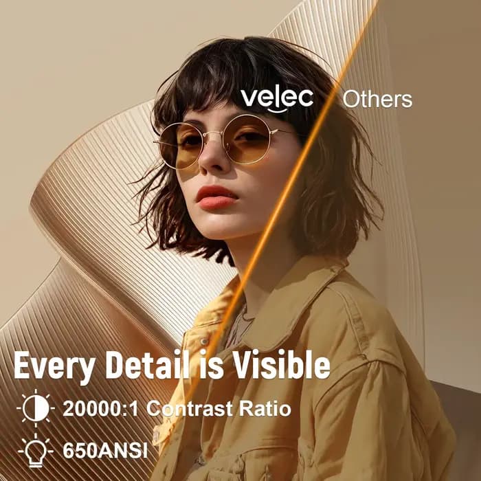 Projecteur Velec Compatible avec Netflix 650ANSI Android 13 Portable 4K natif Wifi6 BT5.2 1080P TP350 Correction automatique du Keystone