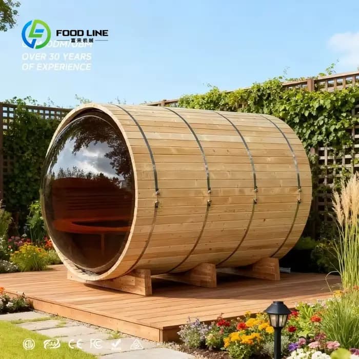 Sauna de jardin moderne personnalisé avec panneau panoramique pour spa bien-être, cabine de sauna extérieure en bois pour 4 personnes