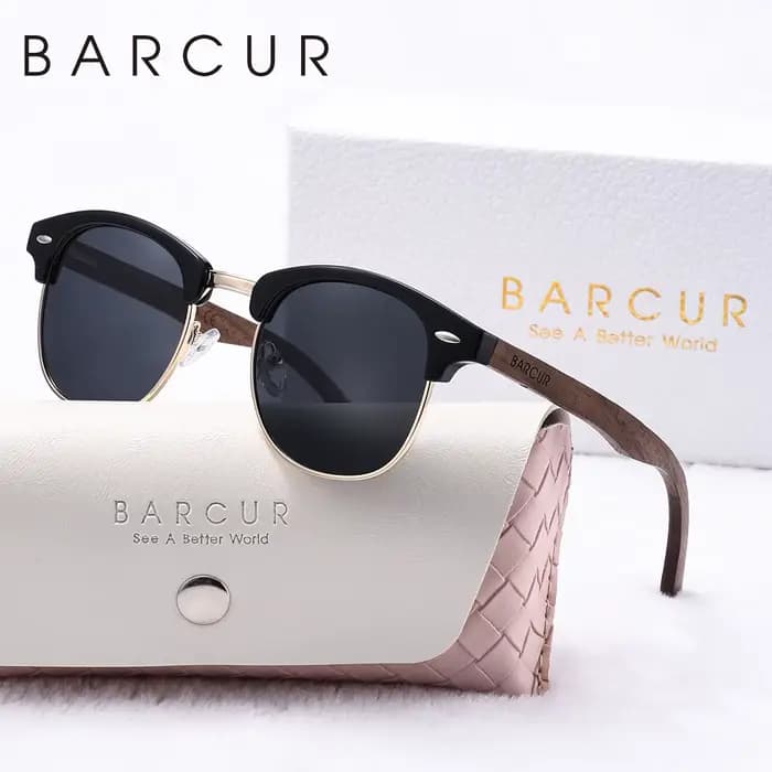 BARCUR marque sourcils uniques lunettes de soleil polarisées PC + cadre en métal riz ongles Design de mode naturel noyer pied Couple lunettes de soleil