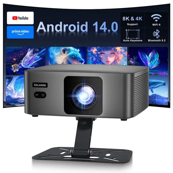 Salange Nouveau projecteur intelligent Android 14 5G Wifi6 Bluetooth Mini