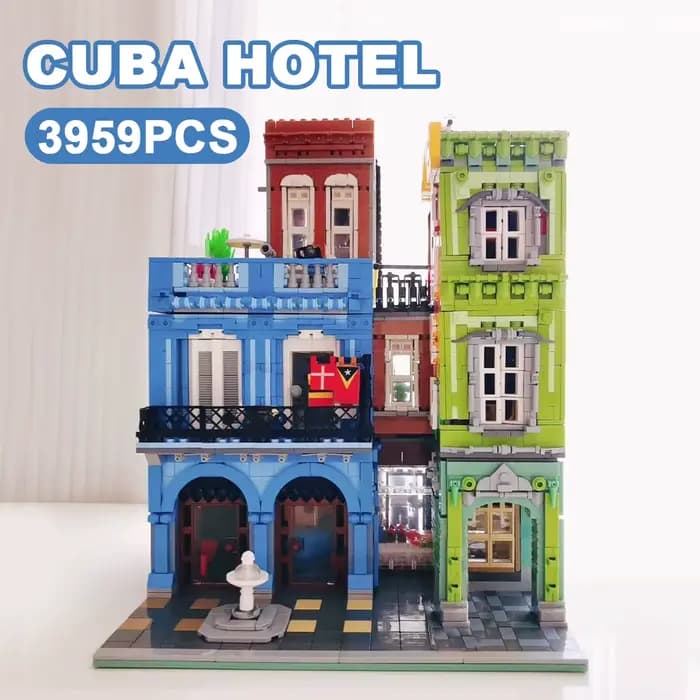 Creative Cuba Hotel City Street View Architecture Building Blocks Gem Shop Bicycle Store Micro Bricks Model Toys Gift Girl Adult