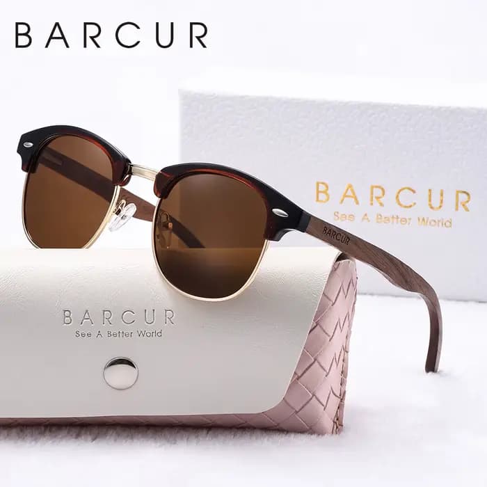 BARCUR marque sourcils uniques lunettes de soleil polarisées PC + cadre en métal riz ongles Design de mode naturel noyer pied Couple lunettes de soleil