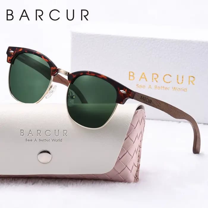 BARCUR marque sourcils uniques lunettes de soleil polarisées PC + cadre en métal riz ongles Design de mode naturel noyer pied Couple lunettes de soleil