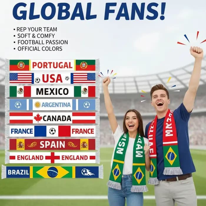 Écharpe de football avec drapeau de l'équipe nationale, accessoires de cheering pour supporters, écharpe en tissu doux pour les fournitures de fête