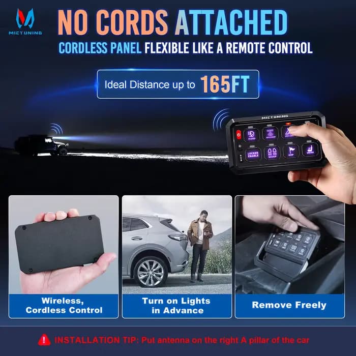 MICTUNING-Panneau de commutation P1s, sans fil, couleurs RVB réglables, luminosité pour voiture, camion tout-terrain, SUV, montres Yaht, 8 gangs