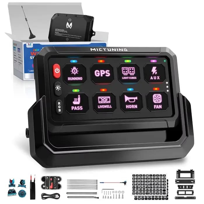 MICTUNING-Panneau de commutation P1s, sans fil, couleurs RVB réglables, luminosité pour voiture, camion tout-terrain, SUV, montres Yaht, 8 gangs