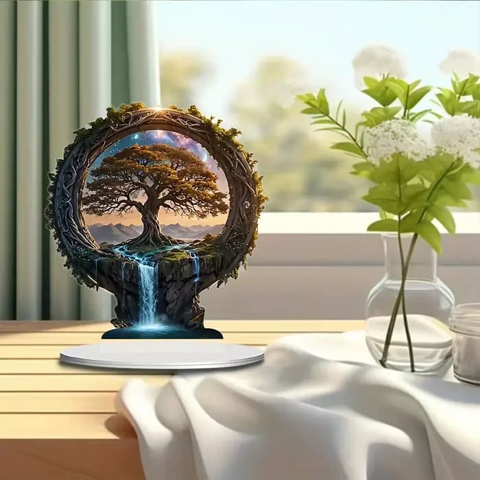 1 pièce Décoration Arbre de Vie en Acrylique Art Déco - Impression 2D, Thème Végétal, Présentoir de Table, Polyvalent pour la Maison et le Bureau