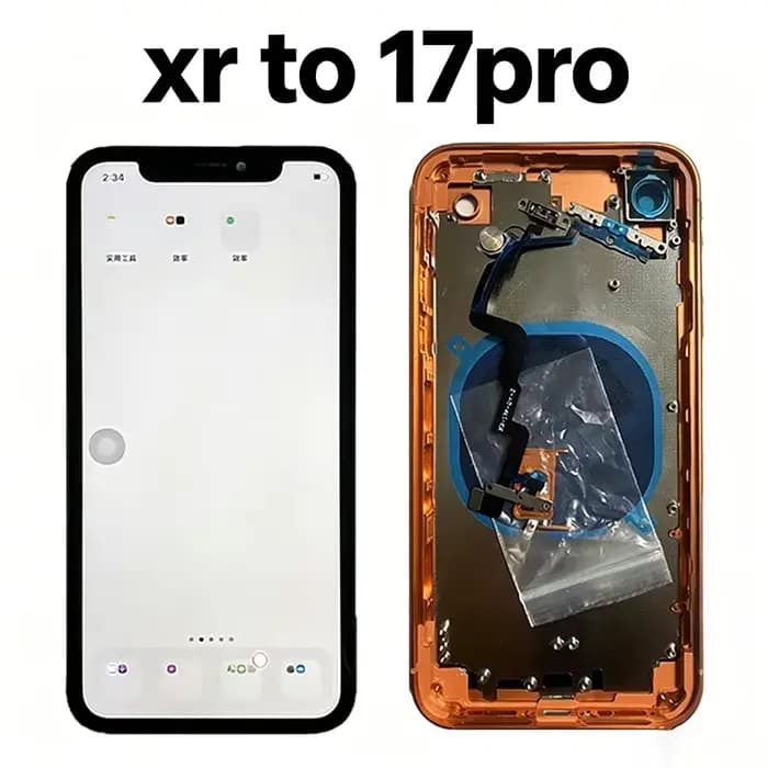 Écran plat modifié pour iPhone XR à 17 Pro – Remplacement d'écran incurvé, ajustement parfait, style 17 Pro avec châssis et flash
