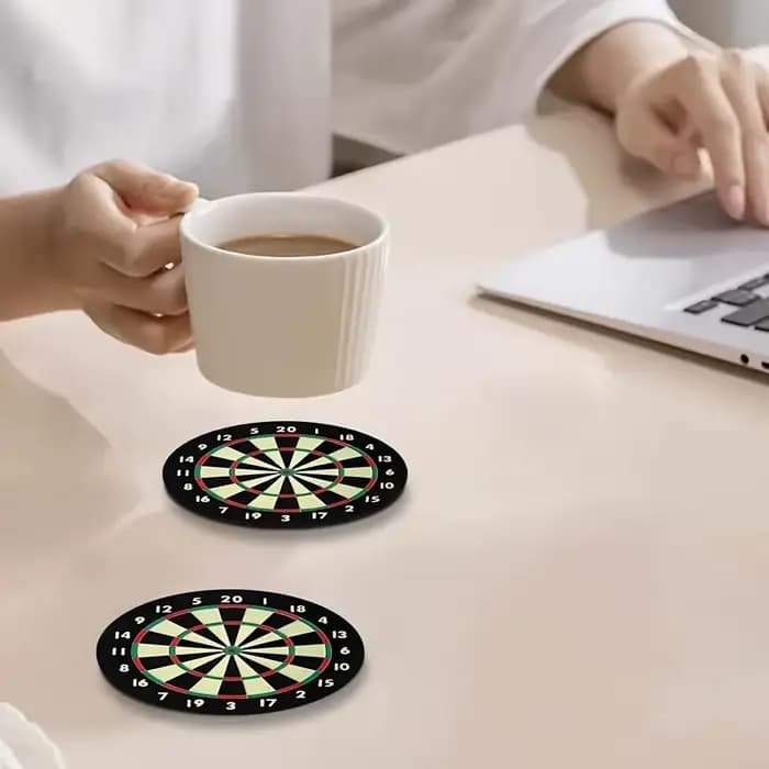 Sous-verres en bois à motif de cible de fléchettes 2D, lot de 6, adaptés aux boissons, aux tasses à thé et à café, pour la décoration de la maison et des restaurants