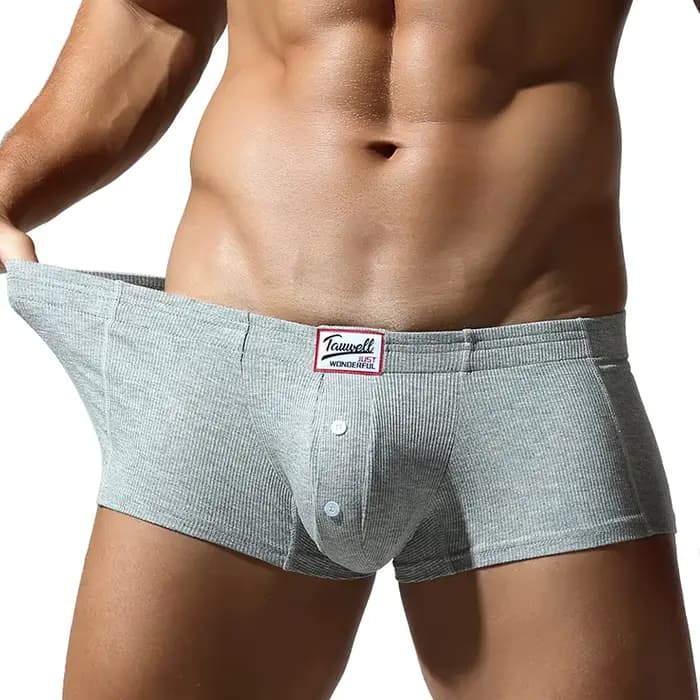 Sous-vêtements plats pour hommes, en coton synthétique, haute élasticité, rehaussés, avec décoration de boutons, coupe ajustée confortable, couleur unie.