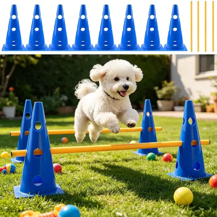Ensemble de cônes et obstacles d'agility pour chien, parcours d'exercice portable et réglable pour l'entraînement extérieur des chiots
