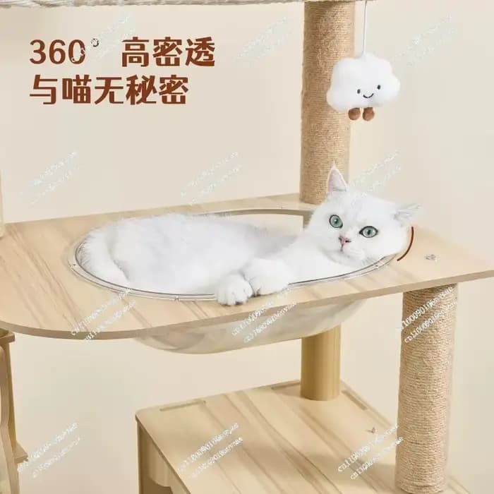 Arbre à chat en bois haut avec condo pour chat, perchoir en peluche douce, meuble d'escalade stable à plusieurs niveaux pour chatons et chats d'intérieur