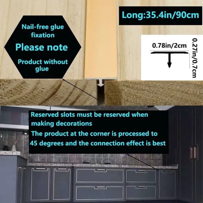Lot de 6 profilés de transition en aluminium en forme de T pour carrelage, bande de joint de finition 35,4 po x 0,78 po, noir, argent, or