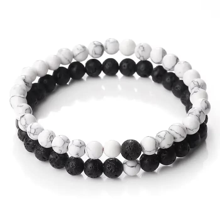 Chaud à la mode hommes pierre de lave Couples Distance Bracelets pierre naturelle blanc noir Yin Yang perles Bracelets pour femme ami Pulseira