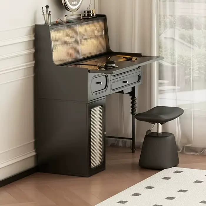 Chaise de maquillage relevable de luxe italienne pour chambre à coucher, noir et blanc, chaise de coiffeuse haut de gamme, tabouret de vanité, meuble ottoman
