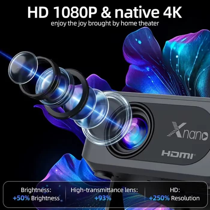 Projecteur Xnano 4K HA109 Android 11 projecteurs intelligents Bt5.4 720P Wifi5 200 "réunion fête Home cinéma